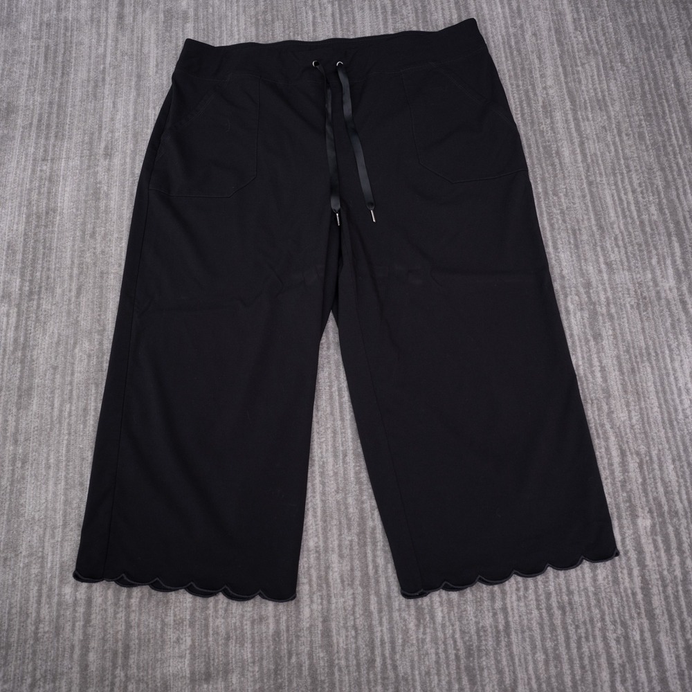 Weekends by Chicos Crop Pants Womens 3 US 16 Black Scalloped Hem Drawstring